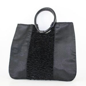 BLACK SATIN EVENING BAG W/RING HANDLES